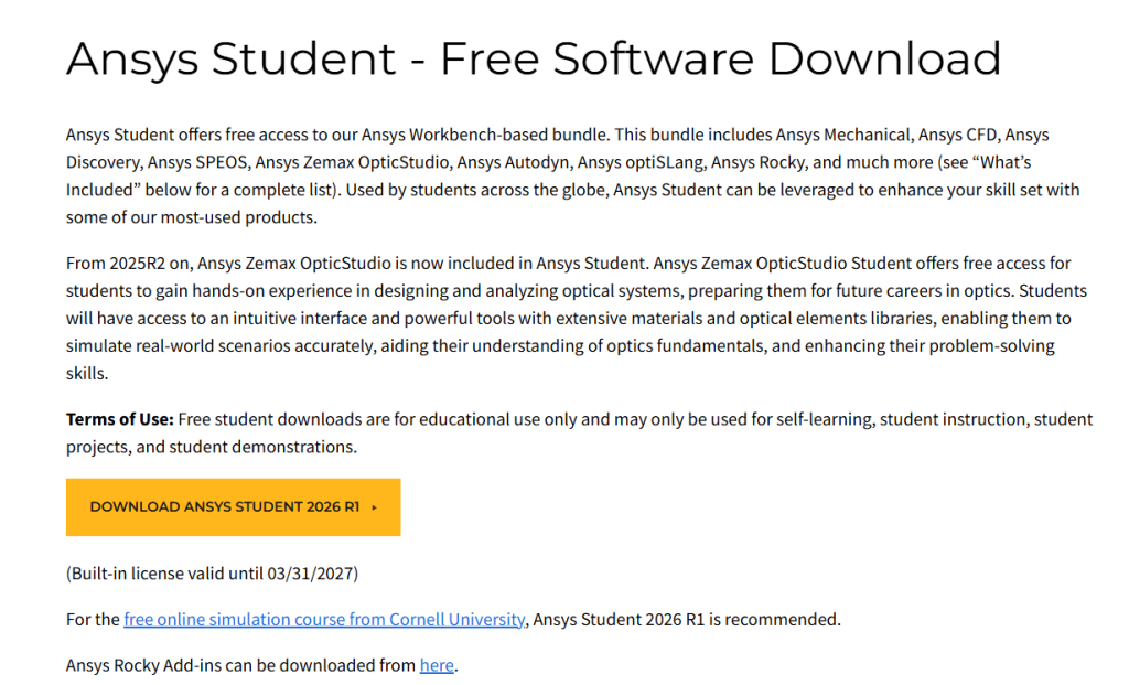 ANSYS Student 2026 Installation